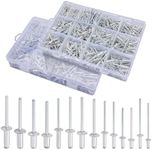 600pcs/1200pcs silver Rivets Pop Rivets Assortment Kit, 14 SAE Sizes Aluminum Rivets (3/32" 1/8" 5/32" 3/16"), Assorted Blind Rivets with Reinfored Divider & Labeled Case (1200)