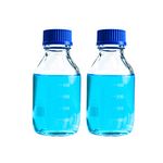 SWONES Graduated Round Reagent Media - Round Media Storage Bottle - Storage Glass Bottles, with GL45 Screw Cap,Borosilicate 3.3 Glass (500ml, 2pcs)