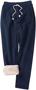 Gihuo Women's Sherpa Lined Sweatpants Winter Warm Fleece Lined Sweatpants with Pockets Fleece Jogger Pants Athletic (2#Navy-L)