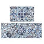 HEBE Anti Fatigue Kitchen Mats for Floor 2 Piece Set PVC Foam Cushioned Kitchen Rugs and Mats Waterproof Padded Kitchen Carpet Comfort Standing Desk Mats for Office,Home,Laundry Room Bright Blue