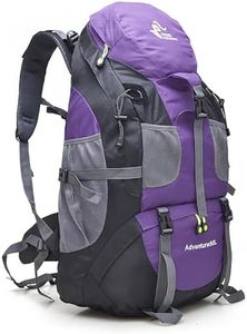 Bseash 50L Hiking Backpack, Water Resistant Lightweight Outdoor Sport Daypack Travel Bag for Camping Climbing Touring, Purple - No Shoe Compartment, 50L, Outdoor