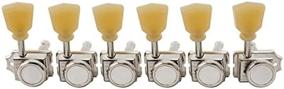 Musiclily Pro Vintage Deluxe 6 inline Guitar Locking Tuners Tuning Pegs Keys Machine Heads Set for Fender Strat Stratocaster/Tele Telecaster Style Electric Guitar, Nickel with Keystone Button