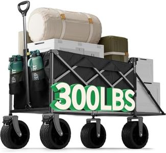Festival Trolley, 300L Folding Beach Trolley Cart with Adjustable Tailgate, 360° Wheels and Brake Load up 150KG, Adjustable Handle Cover Bag, All-Terrain Wagon or Beach Camping Garden