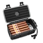 Flauno Travel Cigar Humidor Case - Portable Cigar Box with Humidifier Disc & Cigar Cutter | Waterproof | Airtight | Durable | Gift Set for Men (Holds up to 15 Cigars)