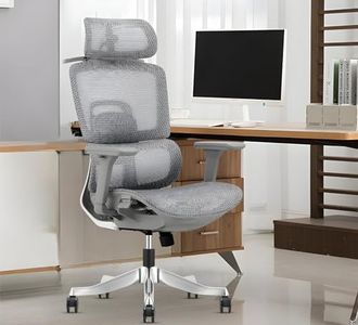 MRC Status Ergonomic Office Chair, Mesh High Back Home Office Computer Chair with Adjustable Lumbar Support, 4D Armrests, Multi-Tilt Lock Mechanism & Strong Aluminium Base - Grey