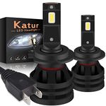 KaTur H7 Led Headlight Bulbs Extremely Bright 12000 Lumens Mini Design Upgraded CREE Chips Waterproof All-in-One LED Headlight Conversion Kit 55W 6500K Xenon White-2 Years Waranty