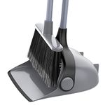 MR.SIGA Long Handled Dustpan and Brush Set, Upright Broom and Dustpan Set with Adjustable Handle, Tall Sweeping Brush with Comb Teeth for Floor Cleaning, Indoor, Outdoor, Home, Lobby, Grey