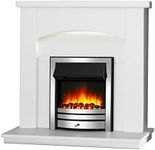 Endeavour Fires New Cayton Electric 42"Fireplace Suite, fitted with Chrome Trim and Fret, 220/240Vac 1&2kW with 7 day Programmable Remote Control Heater in off white MDF Surround