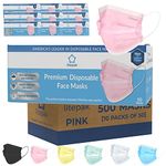 Litepak Premium Disposable Face Masks (500 Masks (10 Boxes), Pink)