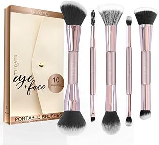 BEASOFEE Makeup Brush Set 5 Double Ended Premium Synthetic Foundation Powder Concealers Eye shadows Blush Makeup Brushes,Perfect for Rounded Taperd Liquid,Blending,Powder, Buffing，Cream(Rose Gold)