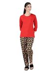 Label my Women’s Night Dress Cotton Solid Plain Night Wear Round Neck 3/4th Sleeve Pyjama Set||Night Suit Cardinal Red