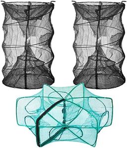 Woanger 3 Pcs Minnow Trap, Include 2 Fishing Bait Trap 1 Cylindrical Hexagon Crab Crawfish Trap, Lobster Shrimp Collapsible Cast Nets Portable Folded Fishing Accessories,12x21.65 Inches