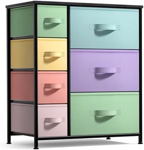 Sorbus Dresser with 7 Drawers - Furniture Storage Chest for Kid’s, Teens, Bedroom, Nursery, Playroom, Clothes, Toy Organization - Steel Frame, Wood Top,Fabric Bins (7-Drawer, Pastel/Black)
