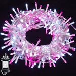 WISD Christmas Lights - 200 LED 13M Xmas Tree Lights with Timer and Memory - Indoor Outdoor Fairy String Lights Mains Powered for Garden Bedroom Party Decoration (Pink + White)