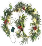 Brightown Pre-lit Christmas Garland with Lights, 6 Feet 20 LED Battery Operated Christmas Lights with Pine Cones, Berry, Eucalyptus Leaves, Indoor Christmas Decorations for Stairs, Fireplace, Door