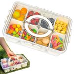 KIGITIONE Divided Snackle Box, 8 Compartments Portable Serving Tray with Lid and Handle, Clear Snack Platter Organizer for Fruits, Snacks, Nuts, Candy, Ideal for Party, Travel & Picnics