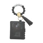 Wristlet Keychain Bracelet Credit Card Holder Wallet Key Ring Silicone Tassel Keychain Beaded Bangle For Women Gifts Keychains for Party Bags (Black, One Size)