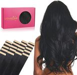 WENNALIFE Tape in Hair Extensions Human Hair, 50cm 20pcs 50g 35cm 14 inch Jet Black Remy Hair Extensions Straight Human Hair Tape in Extensions Skin Weft Tape Extensions Human Hair