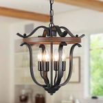 Yidelloc Black Farmhouse Chandelier 4 Lights, Vintage Cage Chandeliers E12 Base Ceiling Light Fixtures Semi Flush Mount Lantern Pendant Light for Dining Room Entryway Hallway Foyer Kitchen