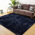 Zacoo Ultra Soft Shaggy Area Rugs Indoor Modern Plush Fluffy Carpets Anti Skid Nursery Rugs Thick Faux Fur Rug for Living Room Children Toddler Kids Grils Bedroom Home Decor, Navy Blue, 8x10 Ft