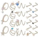 Thunaraz Nose Ring Studs Dangle Nose Rings for Women Stainless Steel Dangle Double Nose Rings Hoops CZ L-Shape Nose Rings Nose Piercing Jewelry 23Pcs Rose Gold