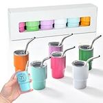 CUPITUP 3oz Mini Tumbler Shot Glass With Straw and Lid, Set Of 6 Mixed Colors Stainless Steel Blank Sublimation Mini Tumbler Shot Glass Tumbler 3oz for Wedding Birthday Bachelorette Party Favors