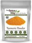 The Spice Way Turmeric Powder - (8 oz) powdered ground tumeric root (curcuma) - Great turmeric root fresh for curries, soups, teas, masala, and golden milk or tumeric powder for skin