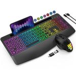 SABLUTE Wireless Keyboard and Mouse Combo, 9 Backlit Effects, Wrist Rest, Phone Holder, Ergonomic 2.4G Lag-Free Keyboards, Rechargeable Silent Cordless Set for Mac, Windows, Laptop, PC, Black