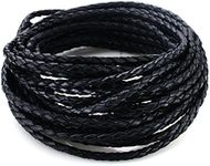 BEADNOVA 3.0mm Round Folded Bolo Genuine Braided Leather Cords For Bracelet Necklace Jewelry Making 5m Black