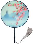 Seres Classic Round Fan,Wood Fan Rib&Semi-Transparent Silk Cloth,10+ Optional Patterns,Diameter 8.3in,团扇 (16.Hill Tower)