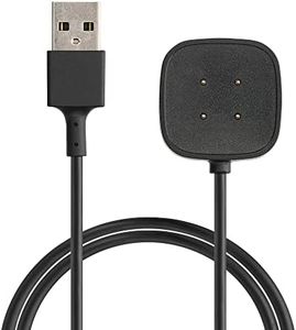 kwmobile USB Cable Charger Compatible with Fitbit Versa 4 / Sense 2 / Versa 3 / Sense Cable - Charging Chord for Smart Watch - Black