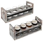 MyGift Set of 2 Torched Wood Beer Flight Serving Caddies with Chalkboard Panels & 4 Tasting Glasses