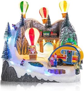 VCUTEKA Christmas Village, Hot Air Balloon Snow Mountain with Rotating Santa Claus Lighted Musical Village Perfect Addition to Your Christmas Indoor Decorations or Holiday Displays