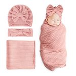 DRESHOW Newborn Receiving Blanket Toddler Warm for Girls with Matching Bow Hat and Bow Headband