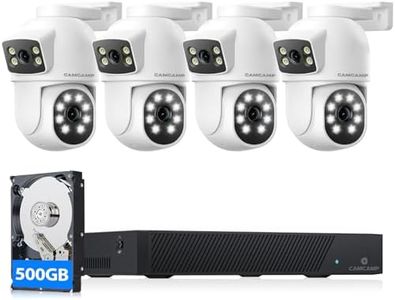 CAMCAMP POE Security Camera System,Dual Lens Wired Security Camera System Outdoor,4pcs 2-in-1 Cameras,2-Way Audio,Auto Tracking,PTZ, Color Night Vision, 8CH NVR with 500GB HDD for 24/7 Recording