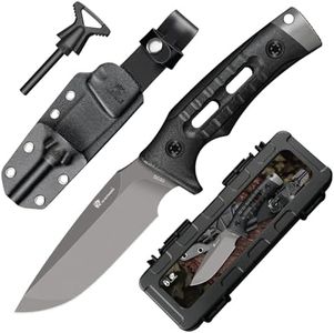 HX OUTDOORS Fixed Blade Camping Knife with Fire Starter, Premium DC53 Steel Full Tang Bushcraft Survival Knife with Kydex Sheath for EDC, Outdoor, hunting, Hiking (Black)