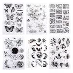 Muulaii 6 Sheets Clear Stamp Silicone Stamp Cards with Greeting Words, Flowers, Leaves, Butterflies, and Moons Pattern for Thanksgiving Christmas Holiday Card Making and DIY Scrapbooking Journaling