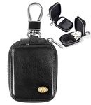 MRPLUM Earbud Carrying Case Small Compatible with PU Leather Hard Portable Earphone Case Protective Storage Pouch Bag with Mesh Pocket & Keychain for Wireless Headphone USB Cable (Black)