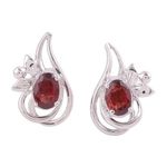 NOVICA Women's Garnet .925 Rhodium Plated Silver Button Earrings 'Classic Paisley'