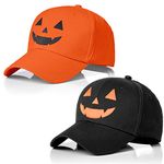 MYBOLE 2 PCS Halloween Unisex Baseball Hat Embroidery Baseball Cap Halloween Pumpkin Face Baseball Hat Adjustable Funny Party Hats Black Orange, Black Orange, 4-5 1/8