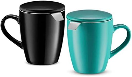 Godinger Tea Cup with Lid and Infuser, Porcelain Teacups with Stainless Steel Filter, Tea Mugs, Tea Gifts for Tea Lovers, Set of 2, 15oz