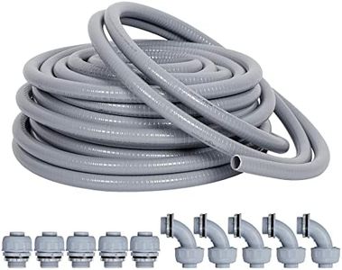 Neorexon Liquid-Tight Conduit and Connector Kit 1/2inch 25ft, Flexible Non Metallic Liquid Tight Electrical Conduit w/UL Certification, Electrical Conduit Kit with 5 Straight, 5 Angle Fittings
