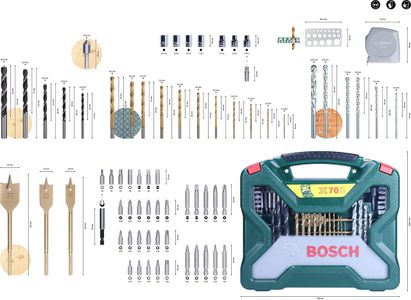 Bosch X-Line 70-Piece Titanium Drill & Screwdriver Bit Set for Wood, Metal, Masonry