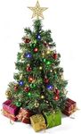 Prextex 23-Inch DIY Tabletop Mini Christmas Tree with Multi-Color LED Lights, Star Treetop, Decorated Gift Boxes and Hanging Ornaments for DIY Christmas Decoration - Little Christmas Tree with Lights