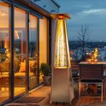 PATIOPIA 48,000 BTU Flame Pyramid Pool Heater, Stainless Steel Triple Safety Protection Patio Heater with Patio Cover, Warm Glass Tube Portable Heater with Durable Wheels-Stainless Steel Color