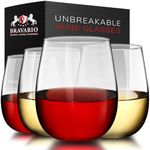 Bravario Unbreakable Stemless Plastic Wine Glasses | Reusable | Shatterproof 100% Tritan Plastic | Dishwasher-Safe | BPA-Free | Awesome for Indoor & Outdoor | 16 oz, Set of 4