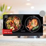Klarstein Ceramic Hob, 2400W Electric Hob Ceramic Cooker, 2 Ring Electric Pan Hob, Built-In Table Top Cookers w/ 2 Hobs, Stainless Steel Ceramic Heater Cooktops, Electric Hot Plates for Cooking