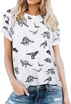 RMCMS Women Cute Dinosaur Graphic Prime Tees Ladies Bestie Fun Shirt Blouse Tops, B-white, Medium