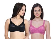 INKURV Full Coverage Bra for Women with Cotton Blend Fabric for High Support-Combo of 2|Blk,Bls|36D