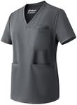 Ubon Scrubs Top for Women, V Neck Medical Uniform Shirts, Soft Stretch Workwear Easy Care with 4 Pockets, Pewter, Large